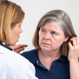 Một bác sĩ đang thảo luận với bệnh nhân về các phương pháp chữa trị tóc bạc sớm.